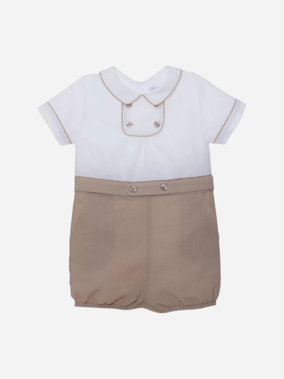 Baby Patachou Beige Jumpsuit Met Korte Mouwen