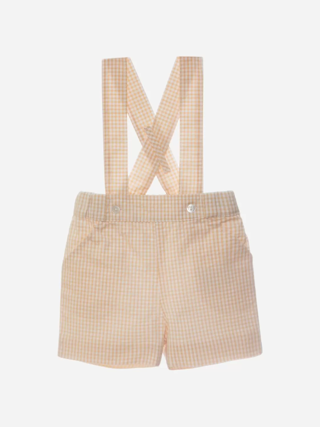 Baby Patachou Beige Seersucker Geruite Overall Short