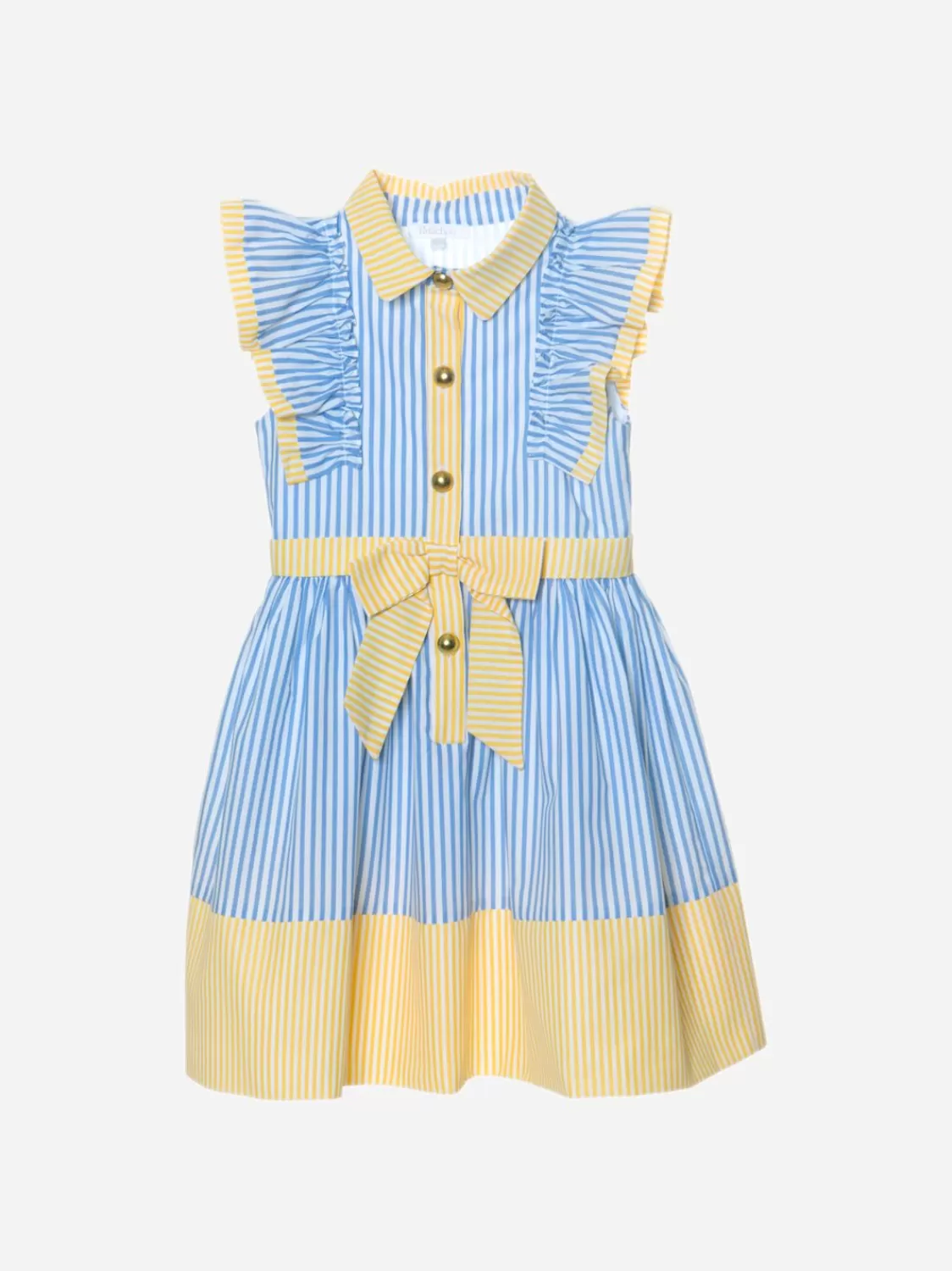 Meisje Patachou Blauw En Geel Gestreepte Jurk Met Strik