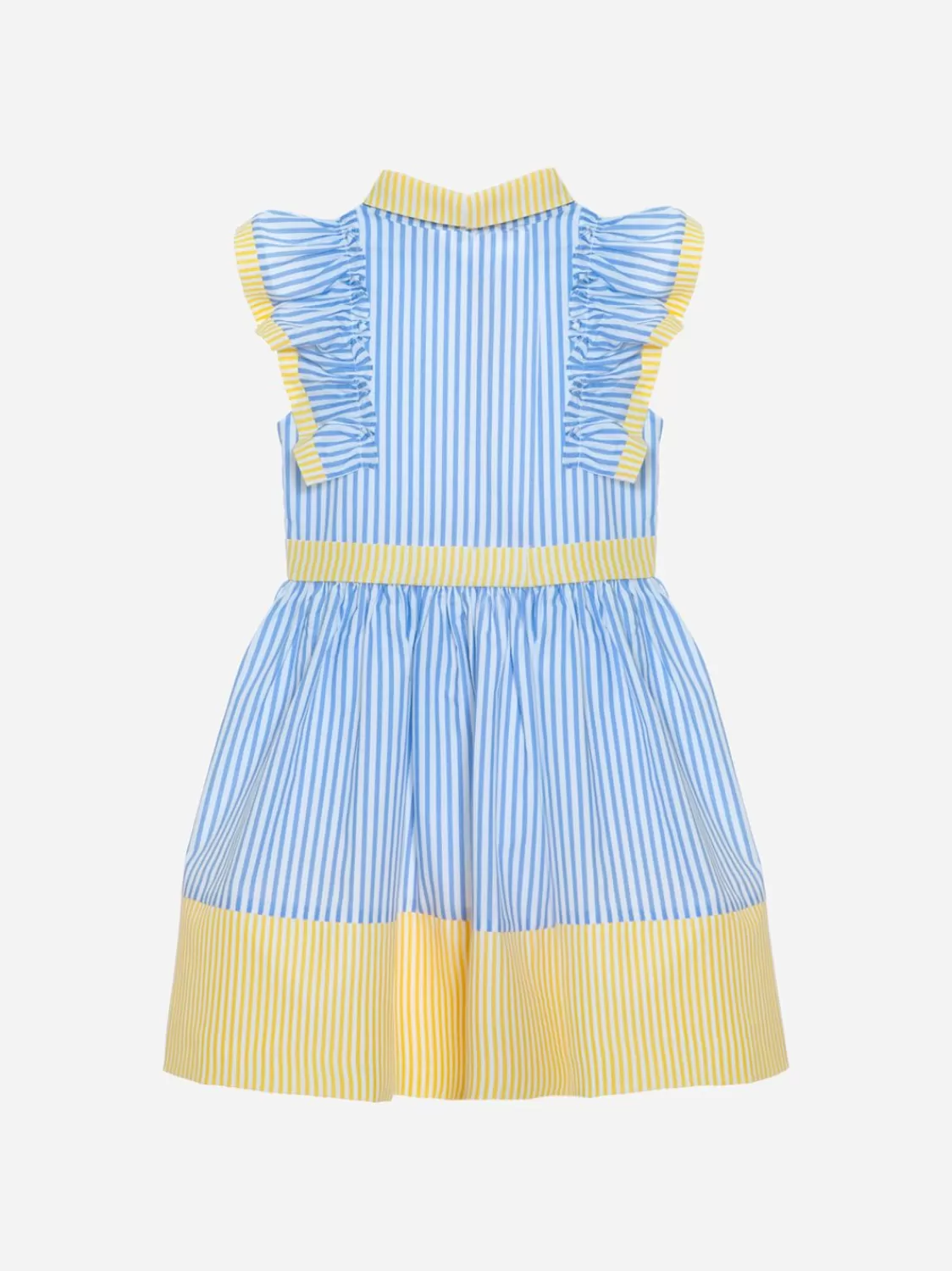 Meisje Patachou Blauw En Geel Gestreepte Jurk Met Strik