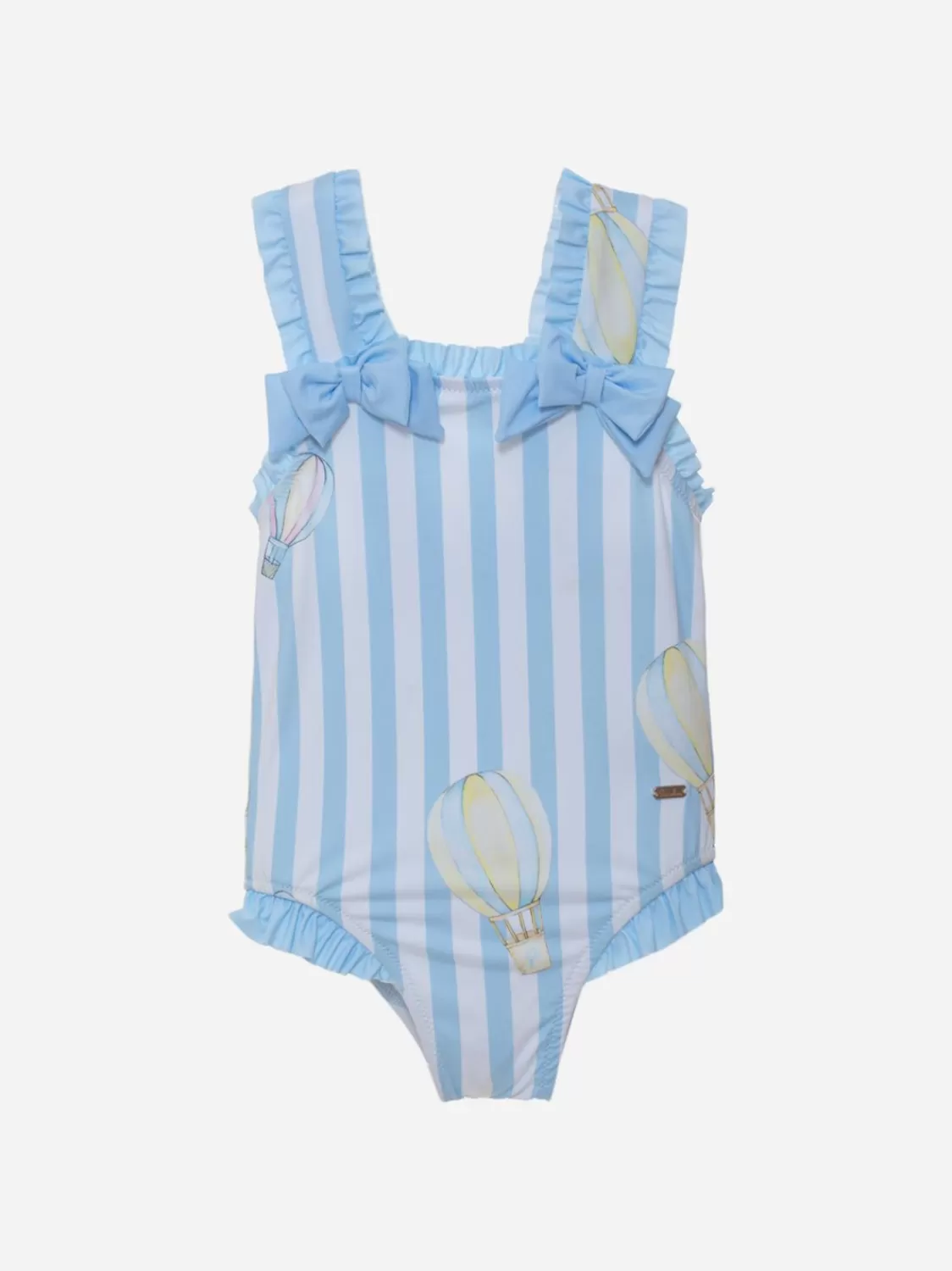 Baby Patachou Blauw Gestreept Badpak Voor Meisjes Met Exclusieve Luchtballonnenprint