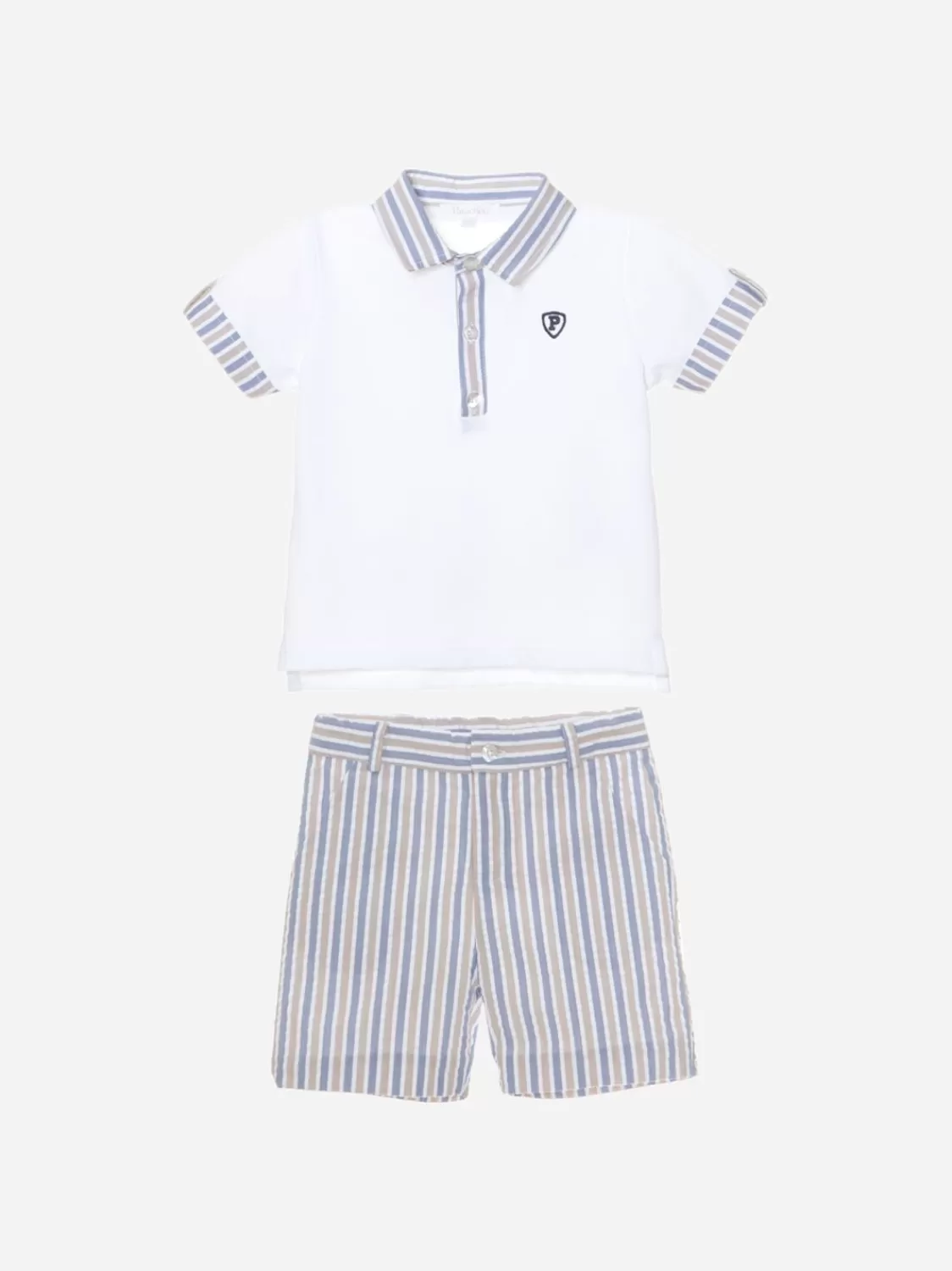 Baby Patachou Blauw/Beige Strepen Set