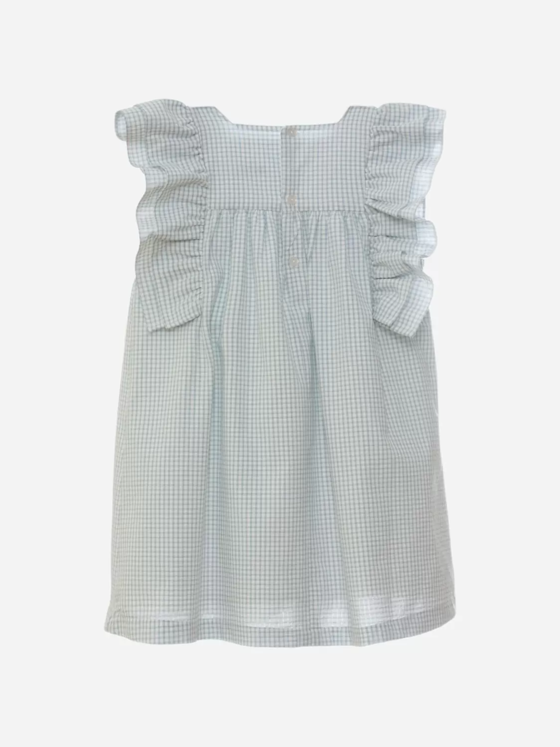 Baby Patachou Blauwe Seersucker Geruite Jurk Met Bloeiers