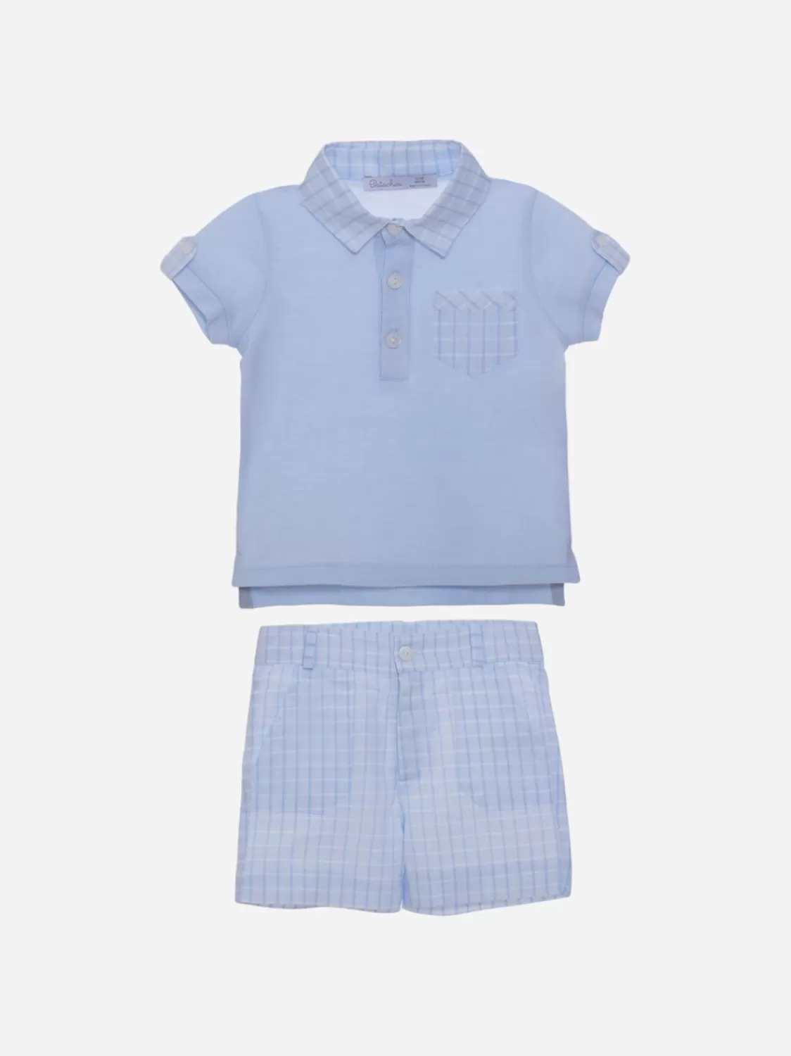 Baby Patachou Blauwe Set Met Geruit Patroon