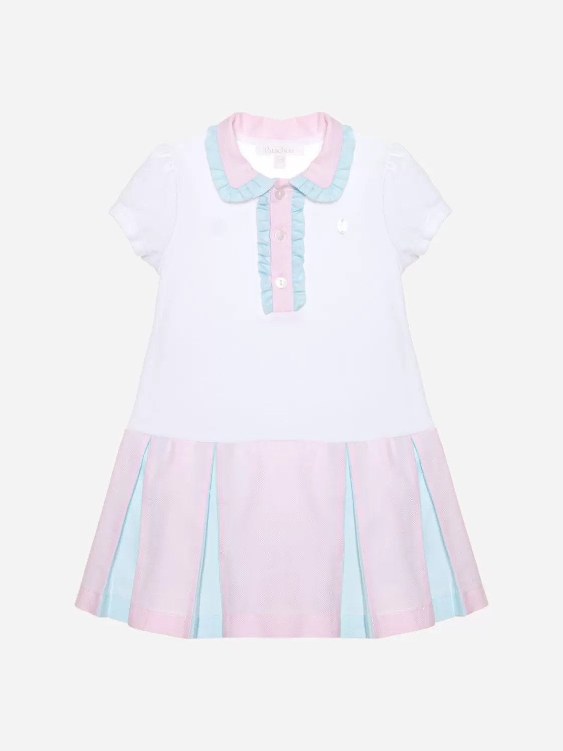 Baby Patachou Ecru Jurk Met Korte Mouwen En Roze En Zeegroene Details