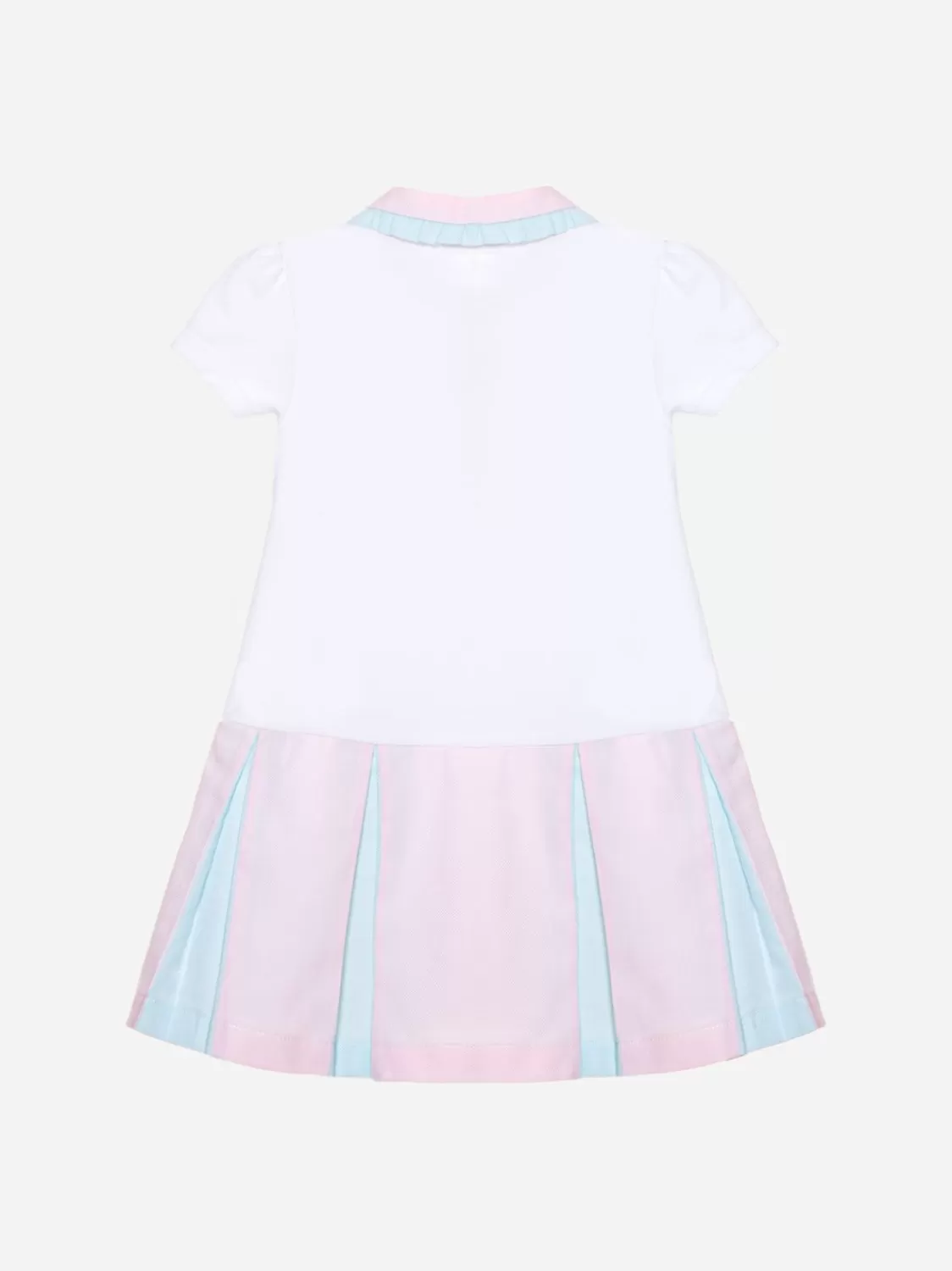 Baby Patachou Ecru Jurk Met Korte Mouwen En Roze En Zeegroene Details