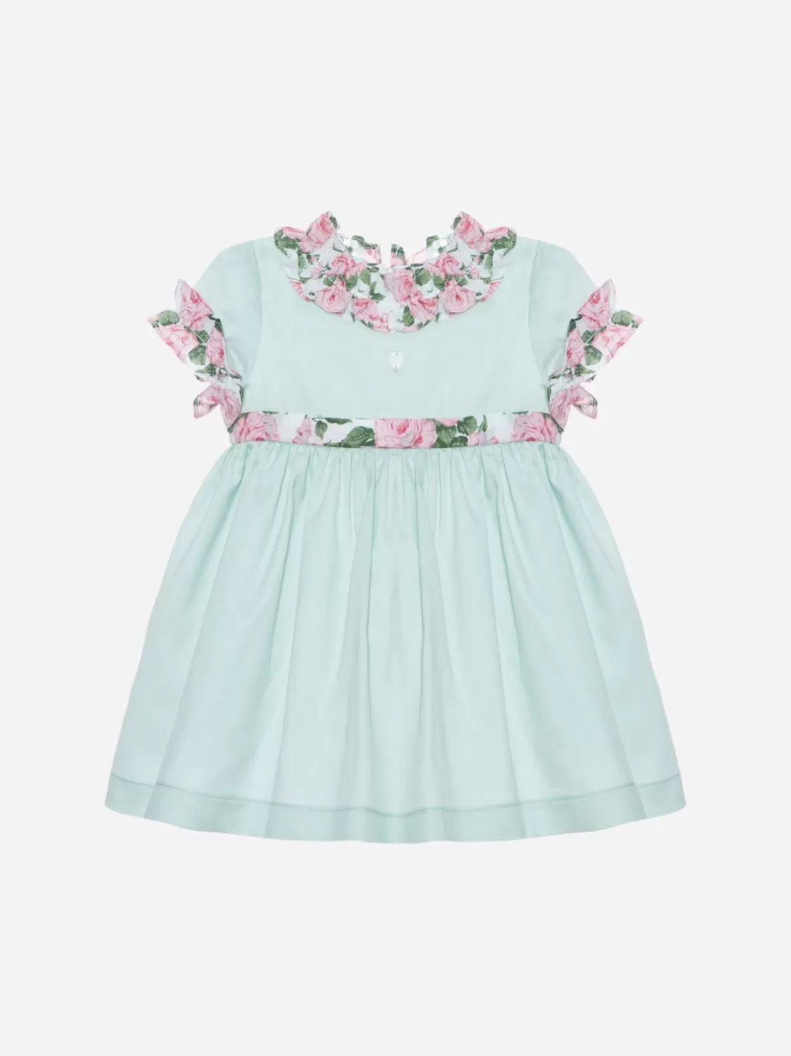 Baby Patachou Groene Waterjurk Gemaakt Van Voile Met Ruches In Liberty-Print
