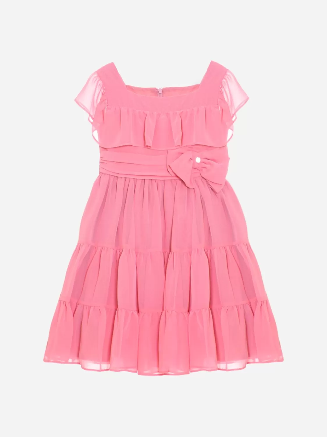 Meisje Patachou Koraalkleurige Chiffonjurk Met Strik