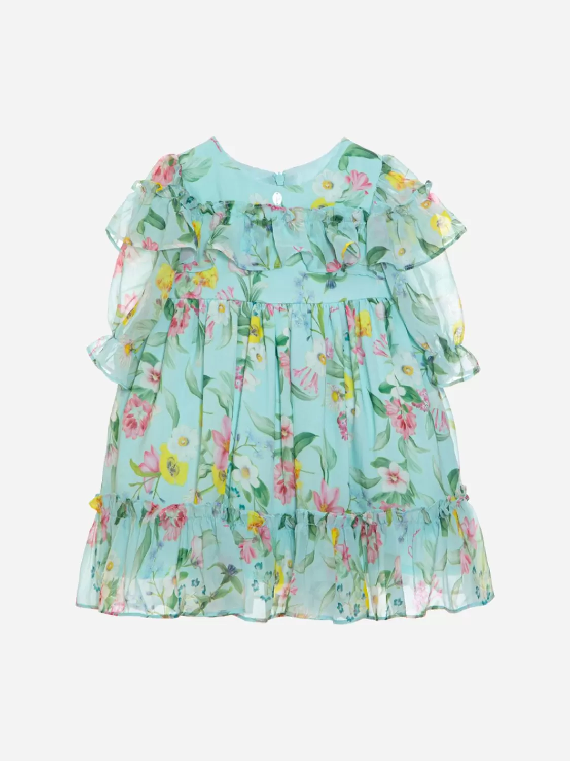 Baby Patachou Lichtblauwe Jurk Met Bloemenprint Gemaakt Van Chiffon