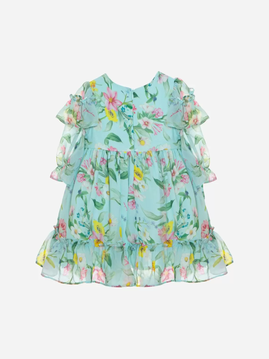 Baby Patachou Lichtblauwe Jurk Met Bloemenprint Gemaakt Van Chiffon