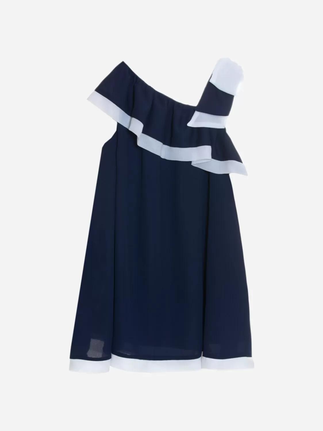 Meisje Patachou Marineblauw En Wit Chiffon Meisjesjurk