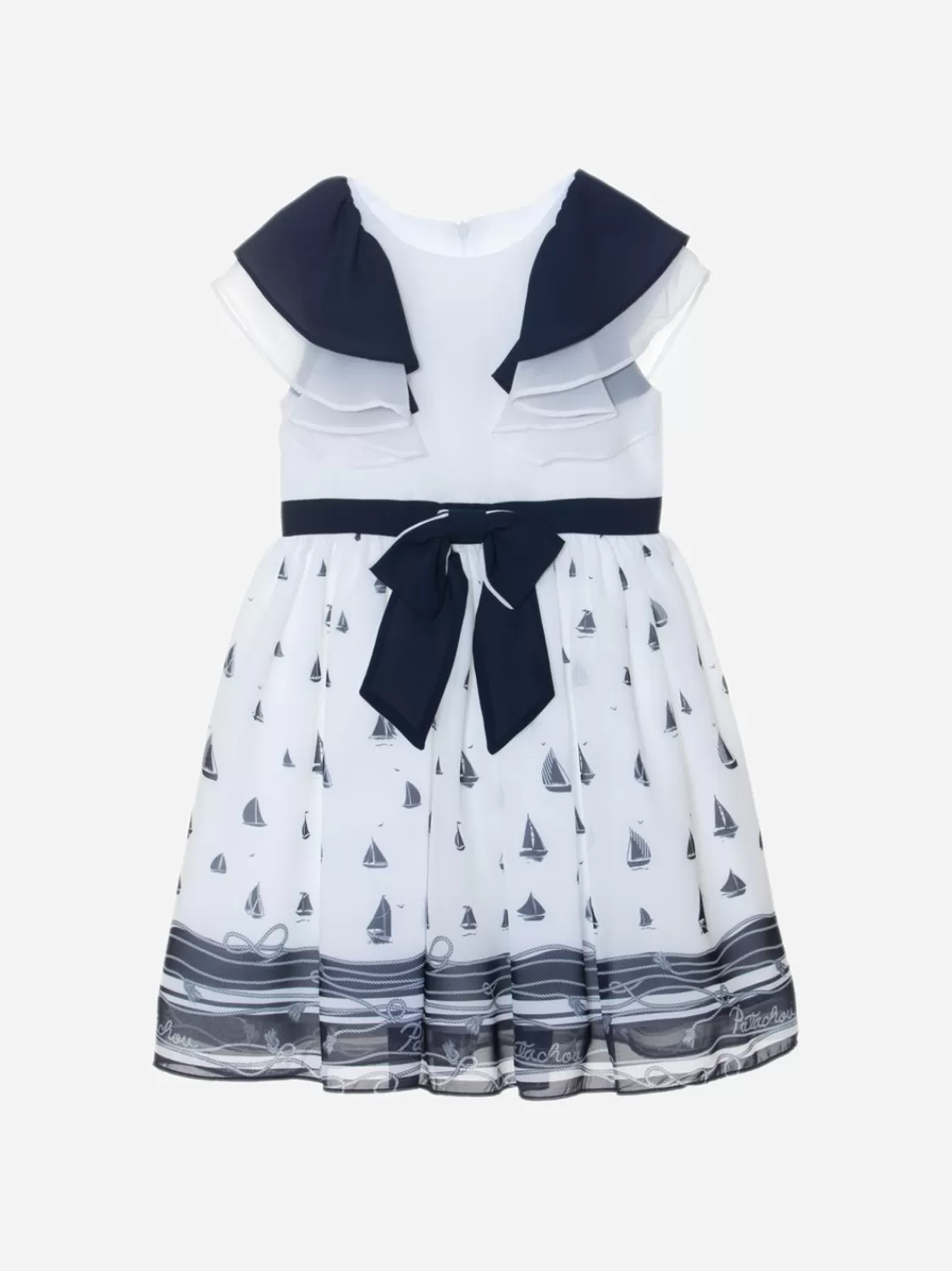 Meisje Patachou Marineblauwe En Witte Jurk Met Nautische Print