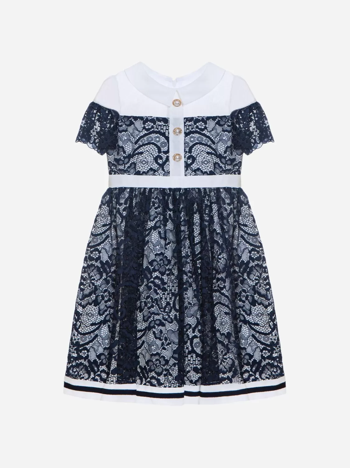 Meisje Patachou Marineblauwe Jurk Van Kant En Chiffon Voor Meisjes