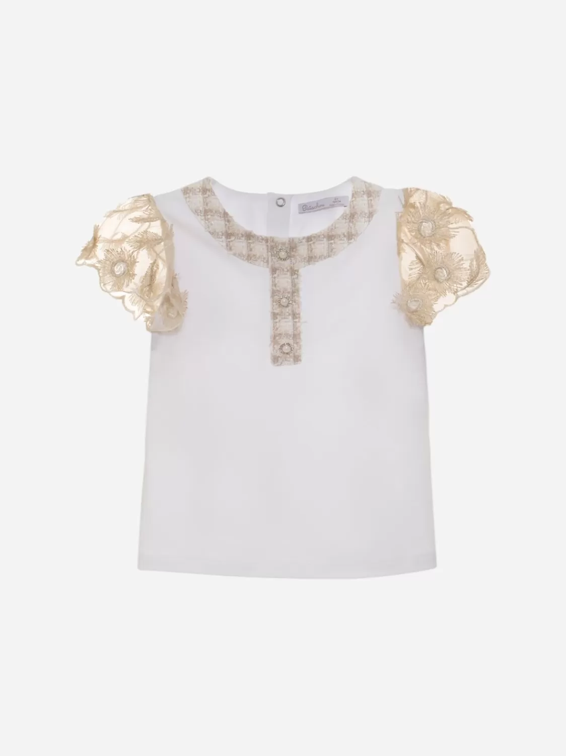 Meisje Patachou Meisjes T-Shirt Met Mouwen Van Tule Geborduurd In Goud