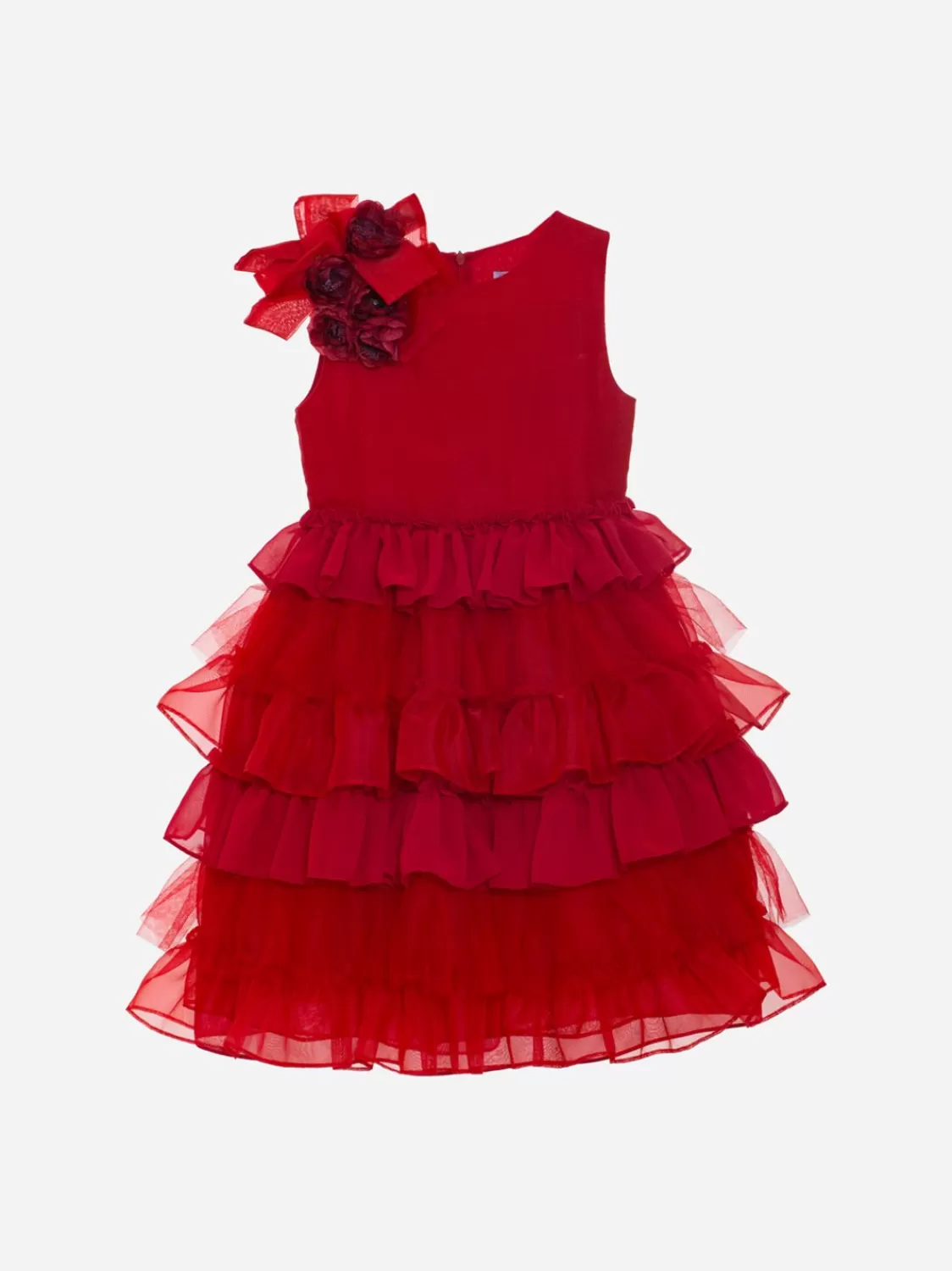 Meisje Patachou Rode Couture-Jurk Met Bloemapplicatie