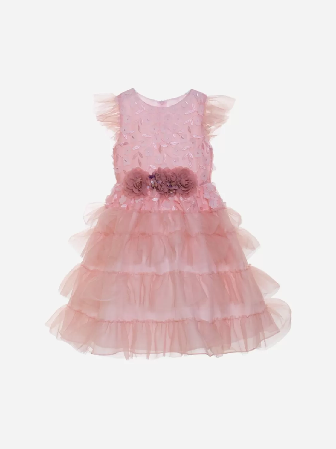 Meisje Patachou Roze Couture-Jurk Versierd Met Bloemen