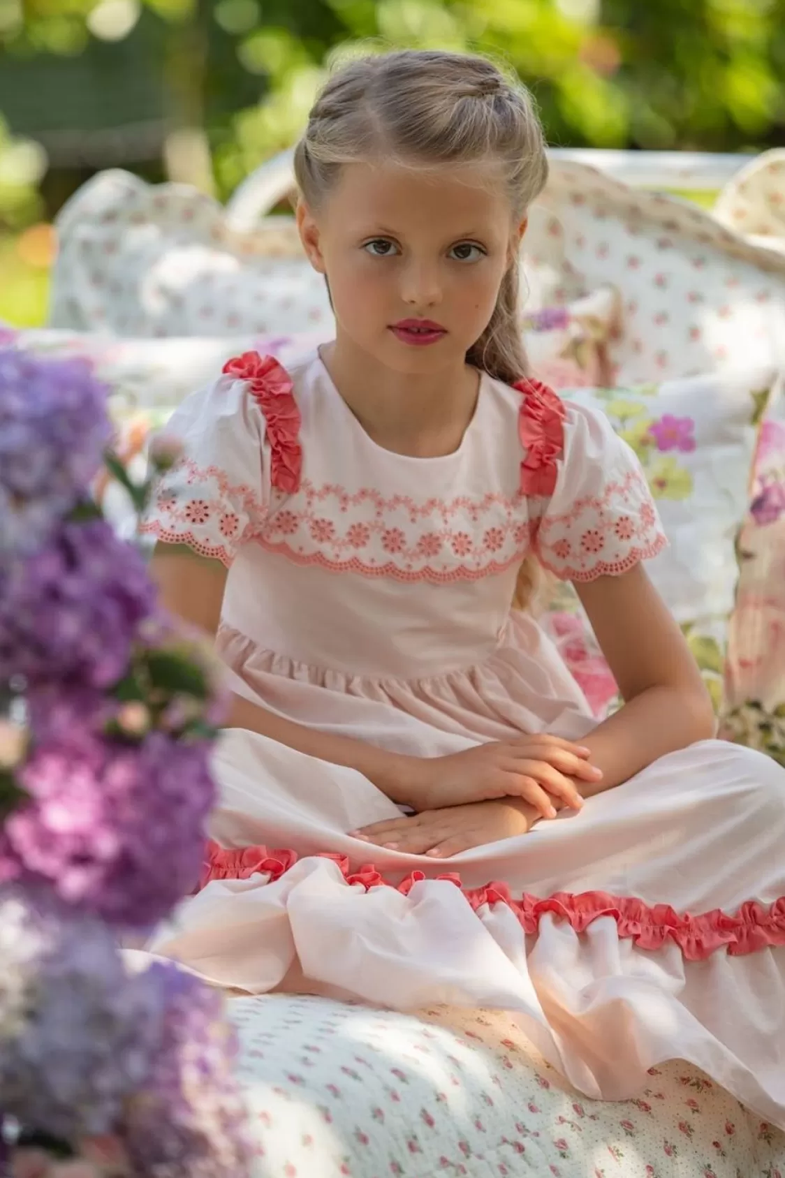 Meisje Patachou Roze En Koraaljurk Met Korte Mouwen Voor Kinderen