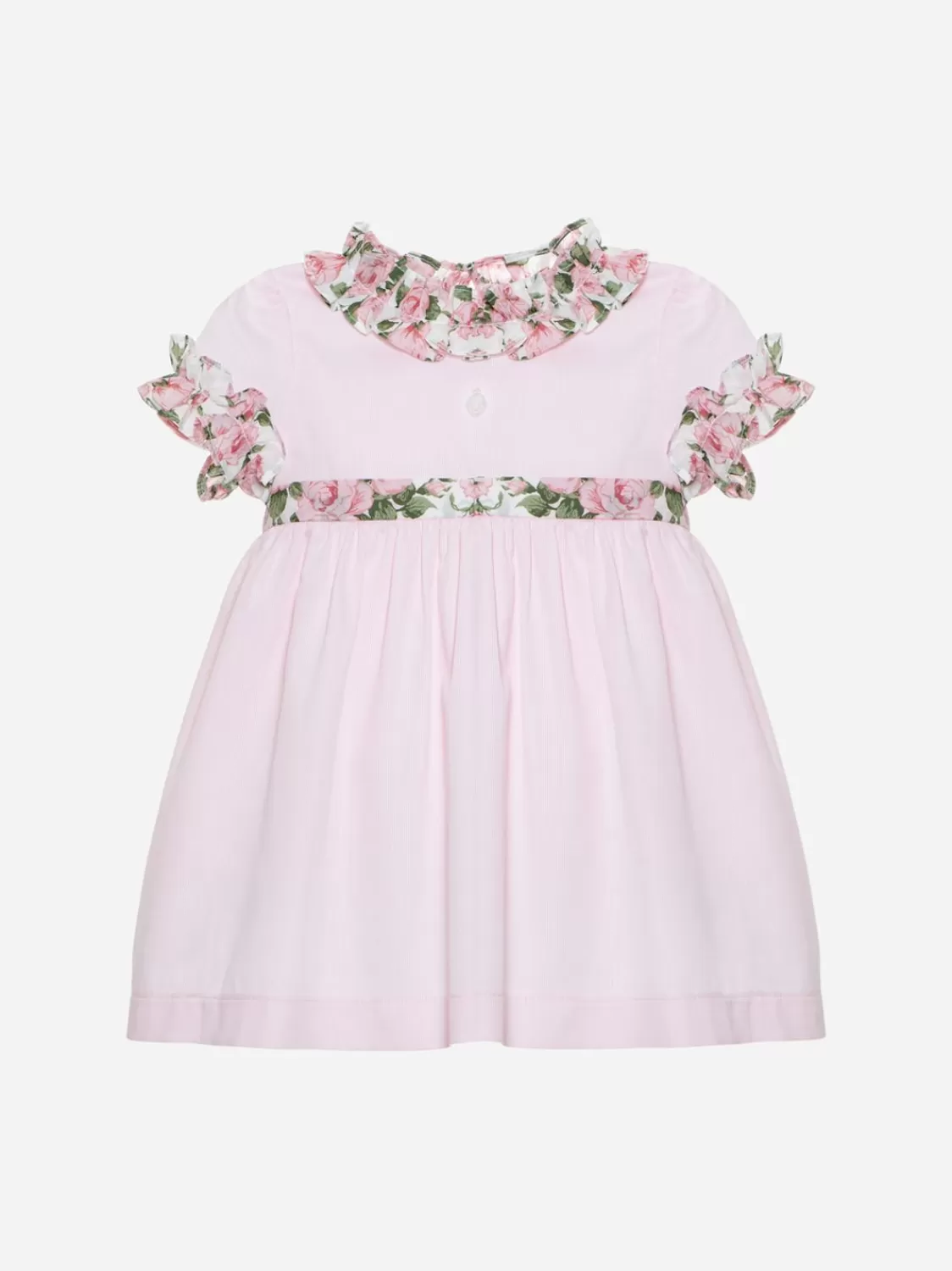 Baby Patachou Roze Jurk Gemaakt Van Voile Met Ruches In Liberty-Print