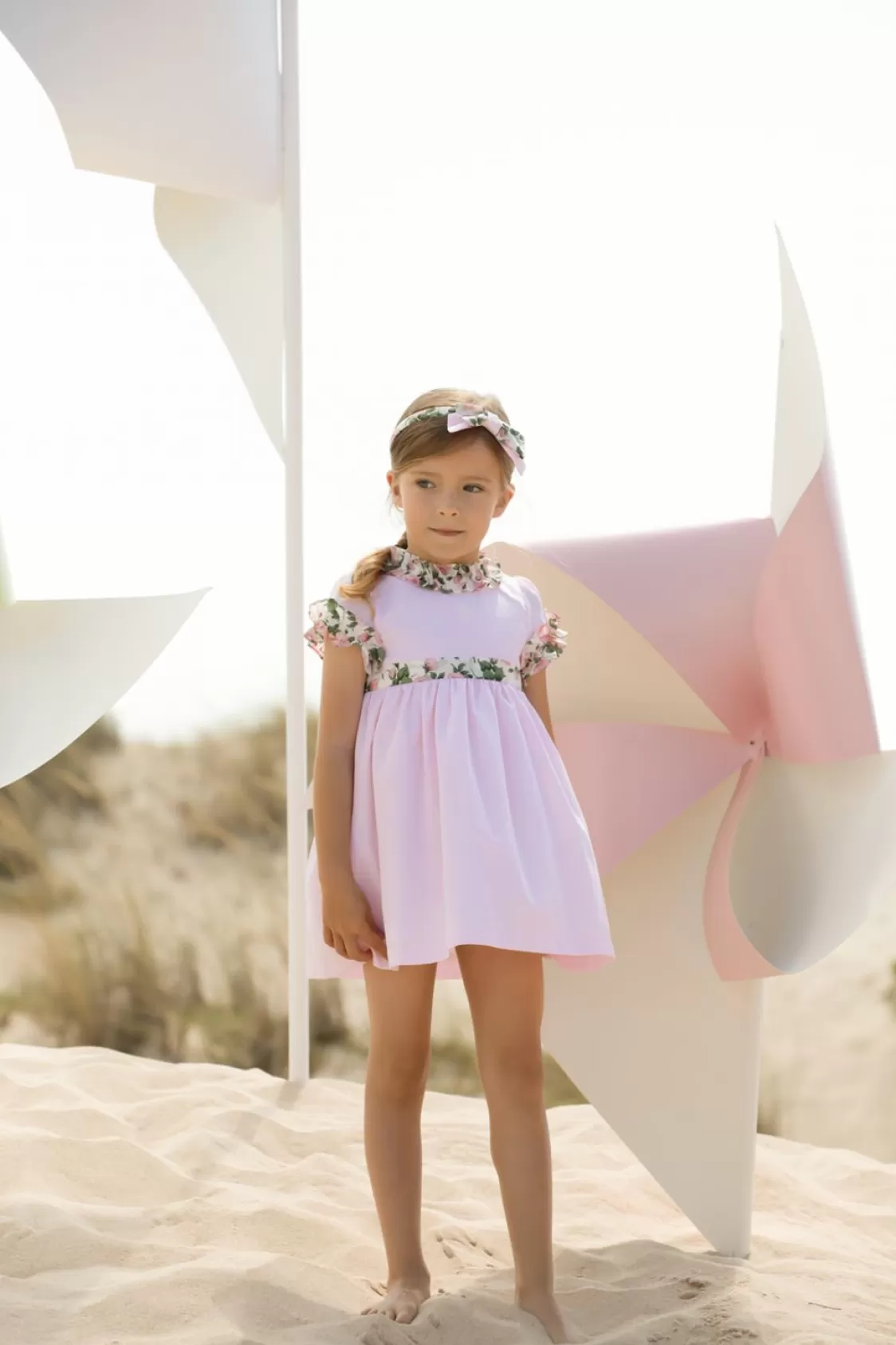 Baby Patachou Roze Jurk Gemaakt Van Voile Met Ruches In Liberty-Print