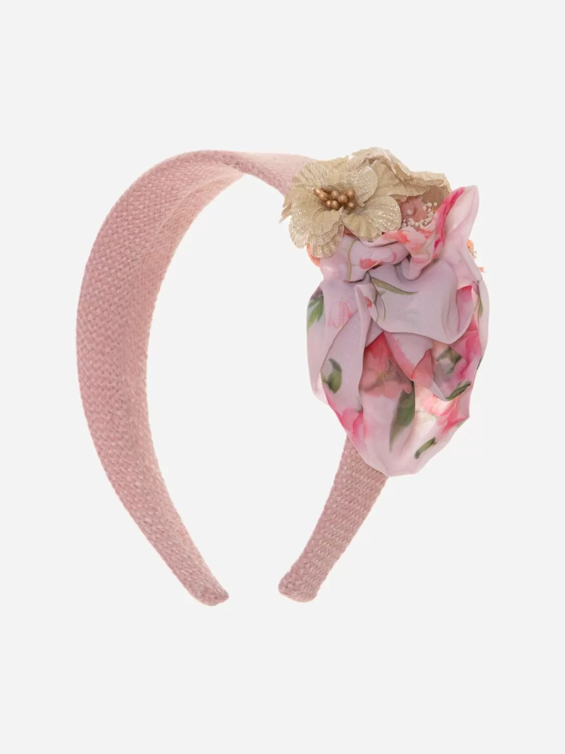 Meisje Patachou Roze Strohoofdband Met Bloemen