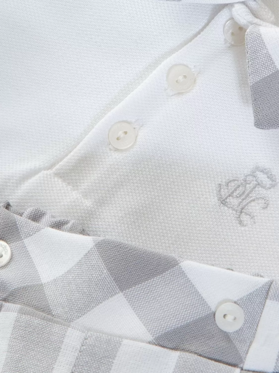 Baby Patachou Set Van Polo En Shorts In Witte Jersey En Grijs Geruit Linnen