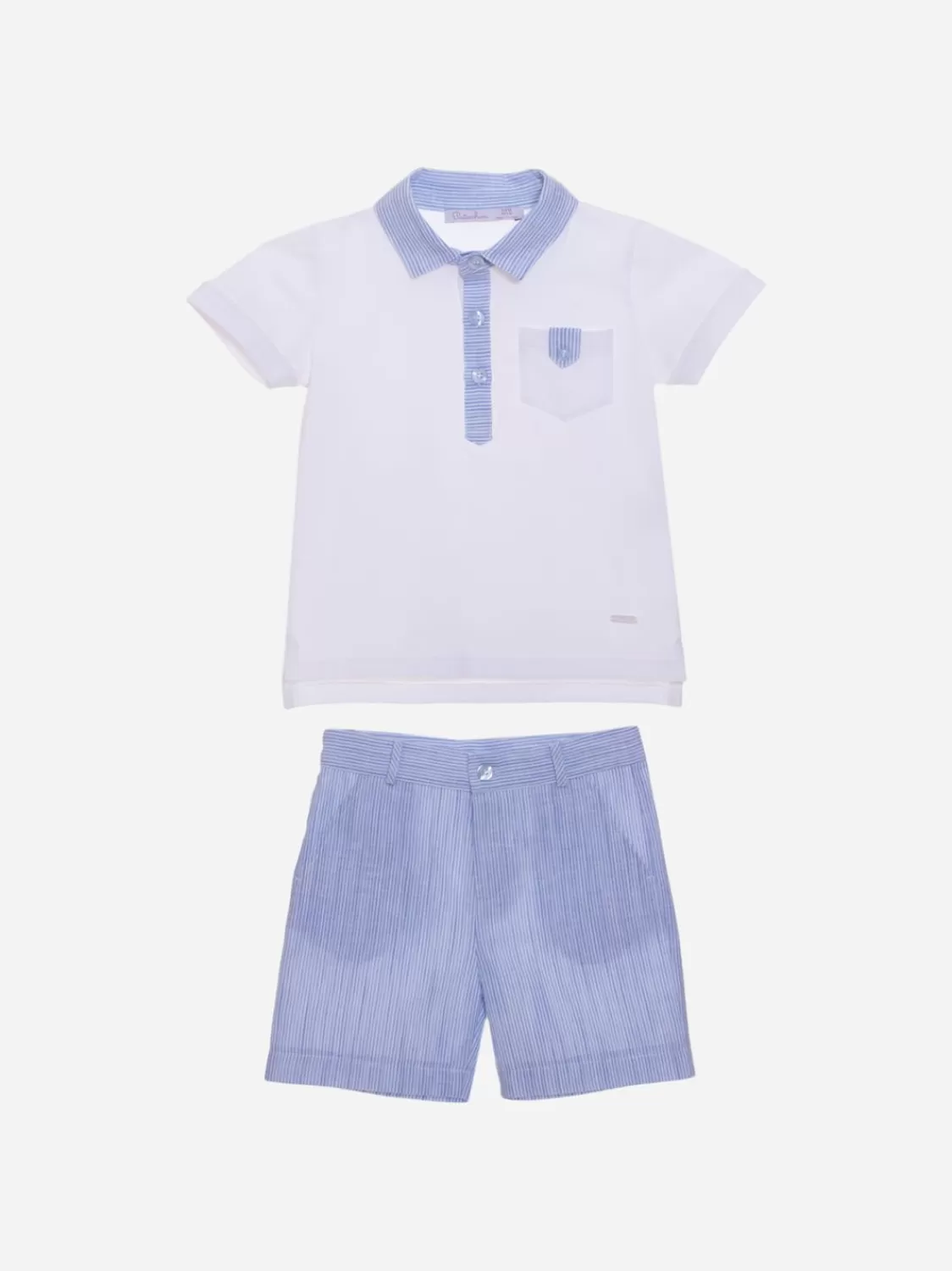 Baby Patachou Set Van Wit En Blauw T-Shirt En Korte Broek