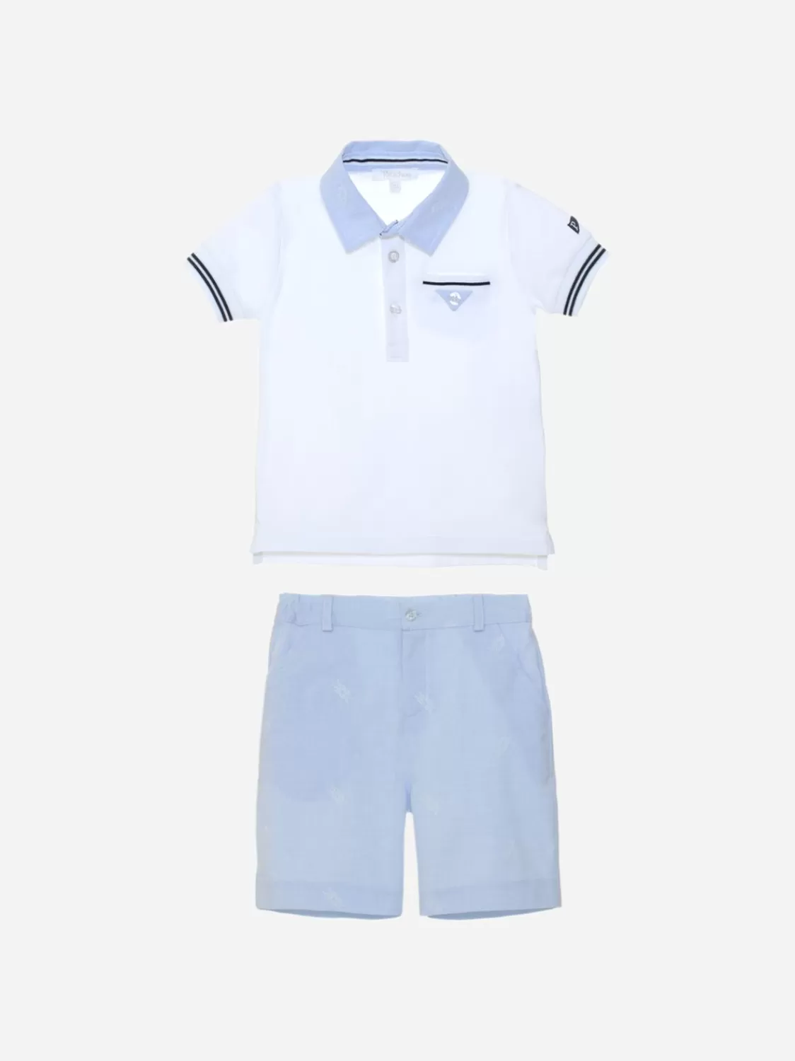Baby Patachou Set Van Witte Polo En Blauw Geborduurde Shorts