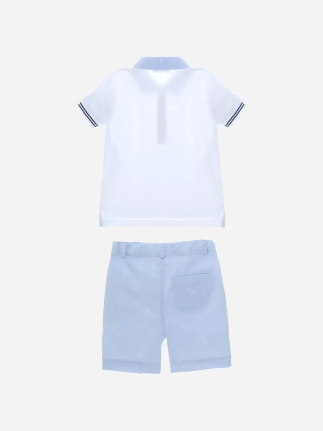Baby Patachou Set Van Witte Polo En Blauw Geborduurde Shorts
