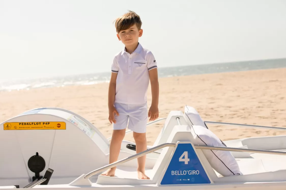 Baby Patachou Set Van Witte Polo En Blauw Geborduurde Shorts