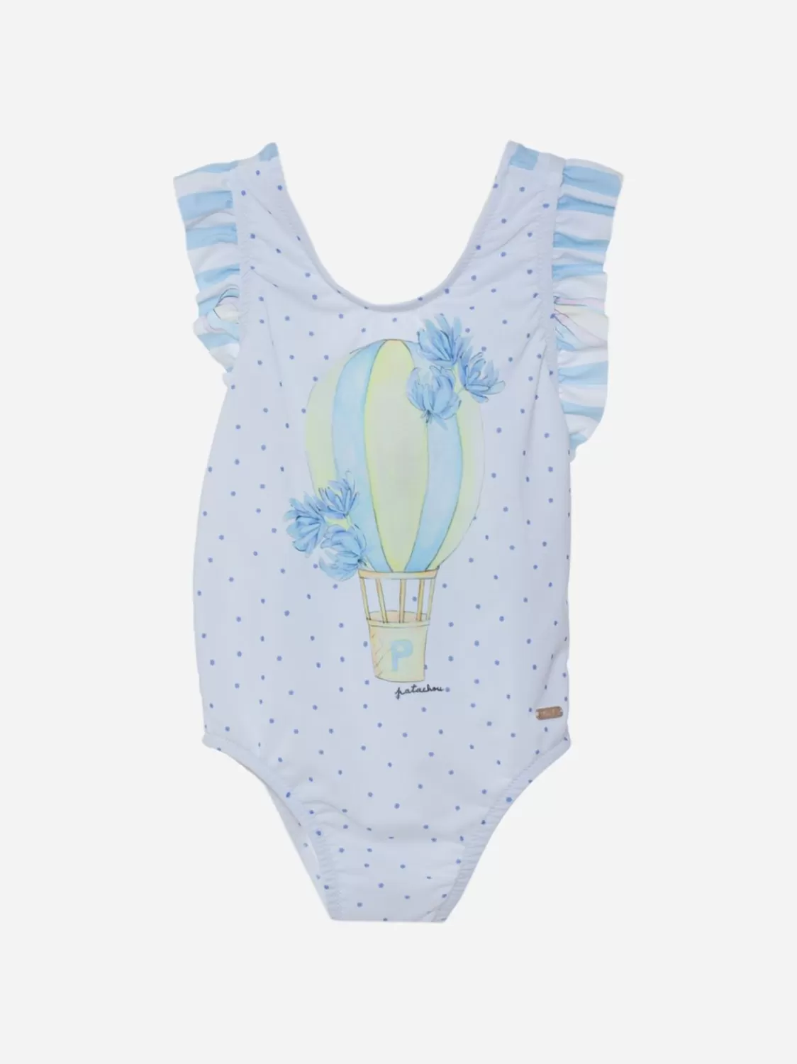 Baby Patachou Wit Badpak Voor Meisjes Versierd Met Blauwe Ballenprint
