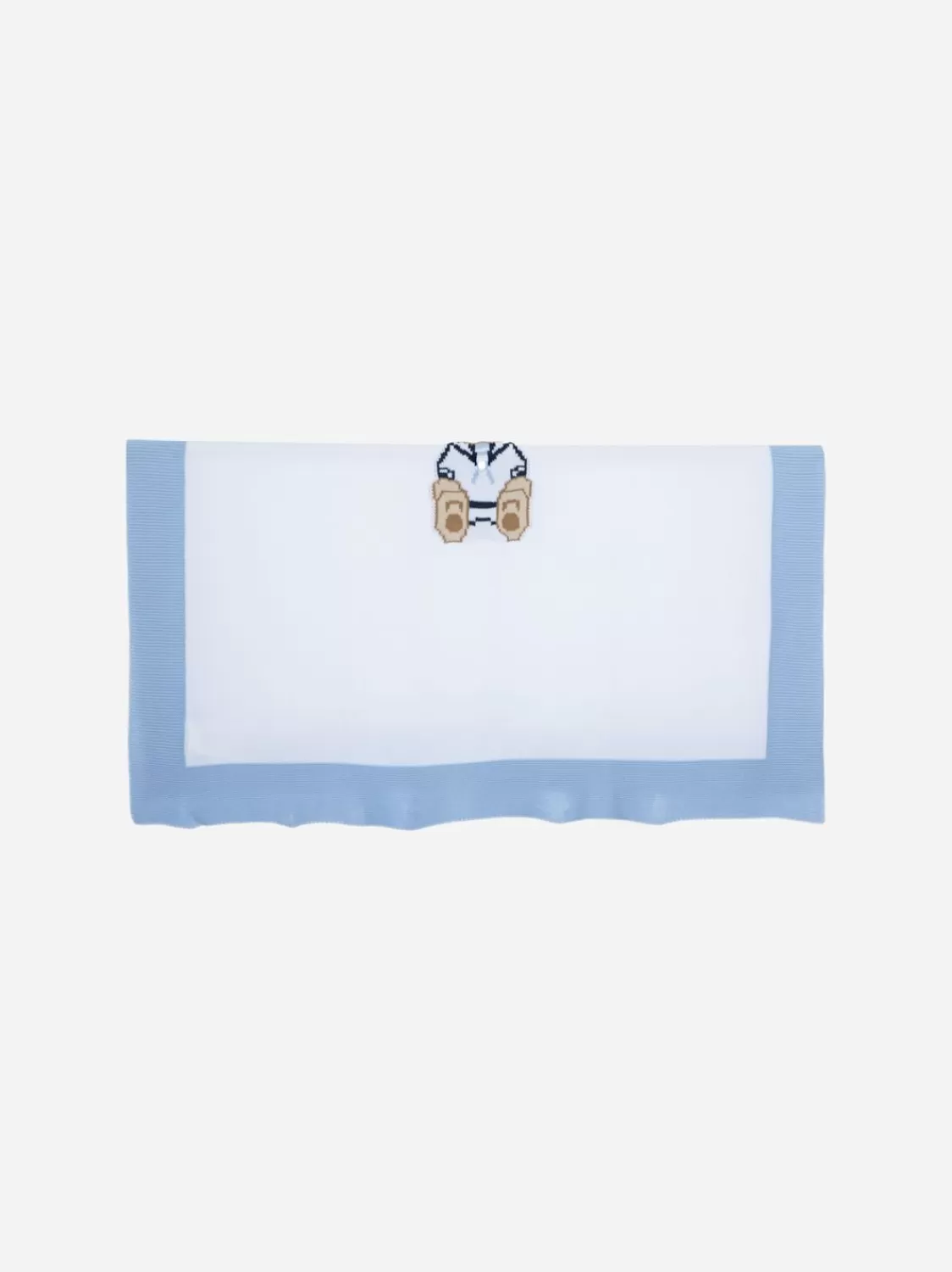 Baby Patachou Wit En Blauw Gebreide Deken Met Teddybeer