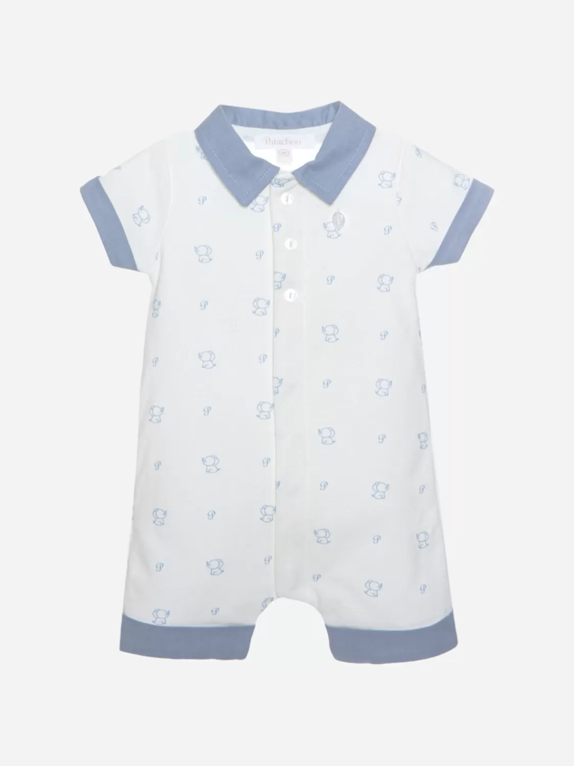 Baby Patachou Wit En Blauw Rompertje Met Olifantenprint