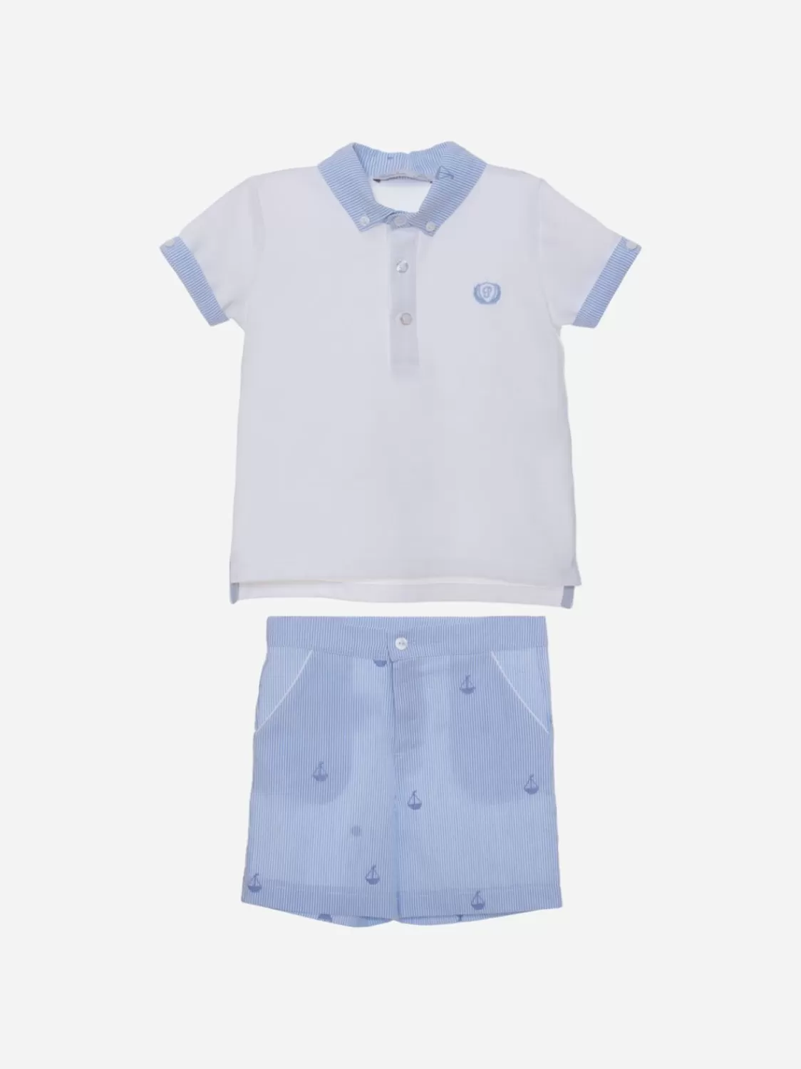 Jongen Patachou Wit En Blauw Set Met Microprint