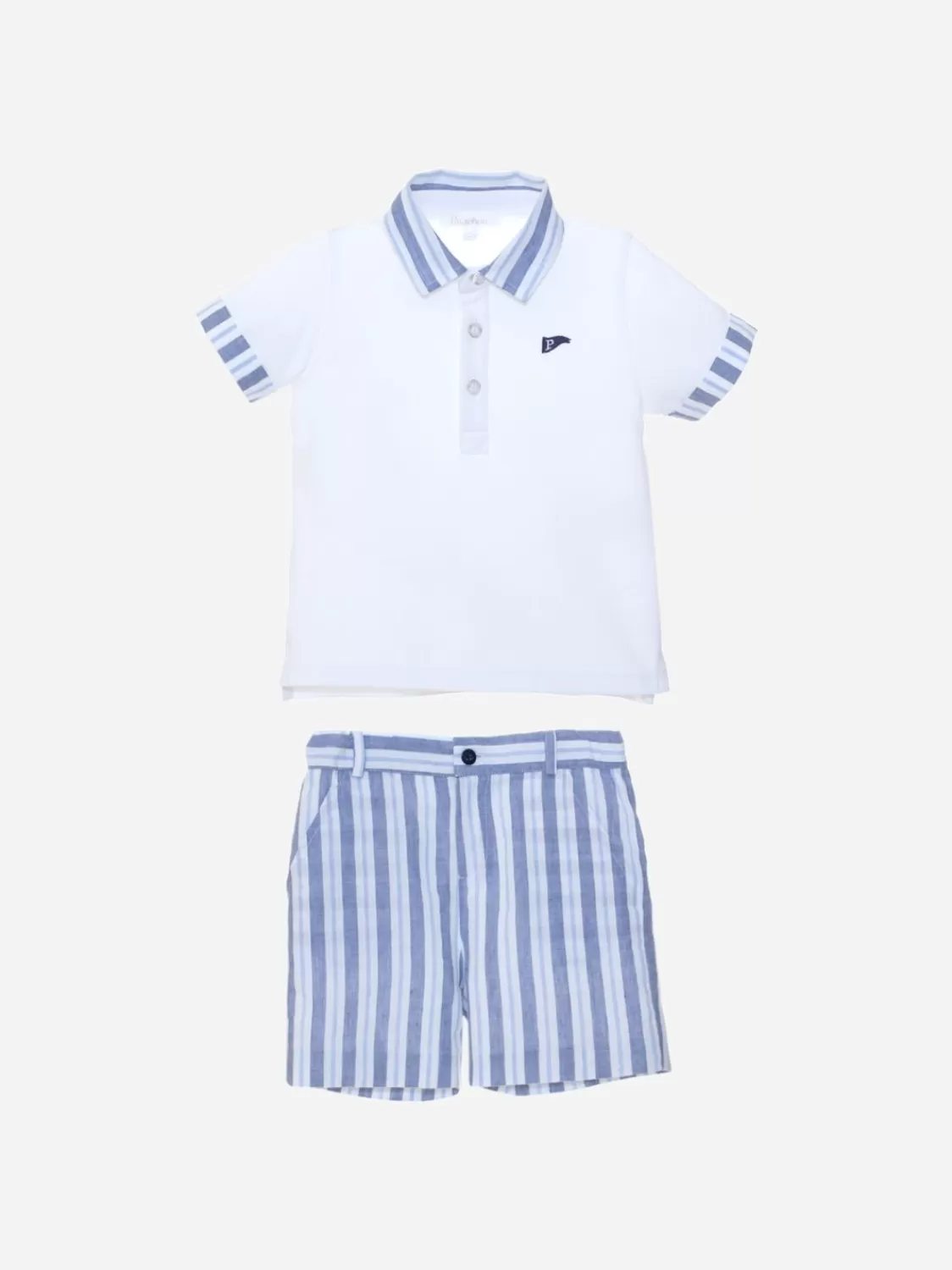 Baby Patachou Wit En Marineblauw Gestreepte Polo En Shorts