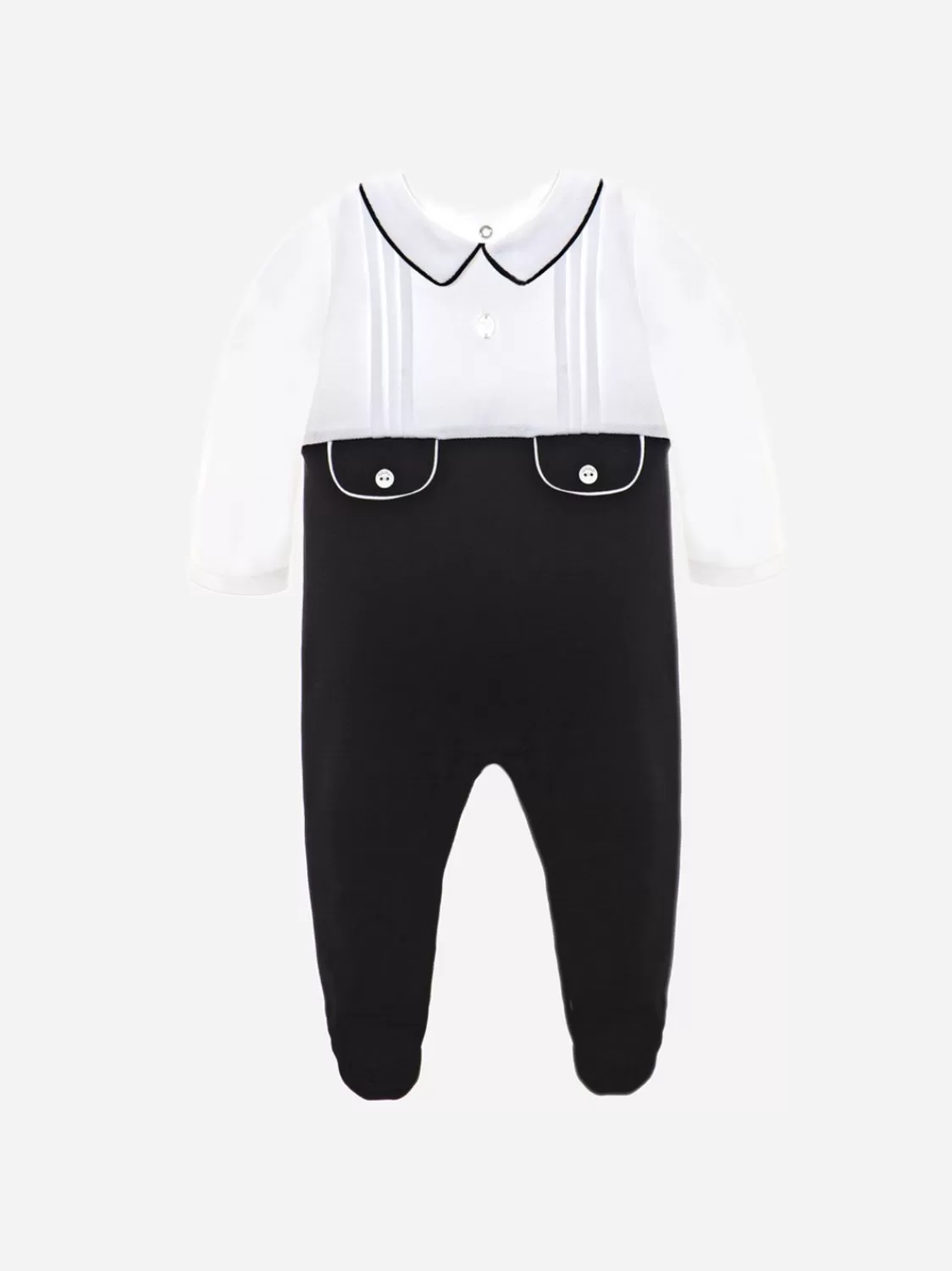 Baby Patachou Wit En Marineblauw Jersey Babypakje