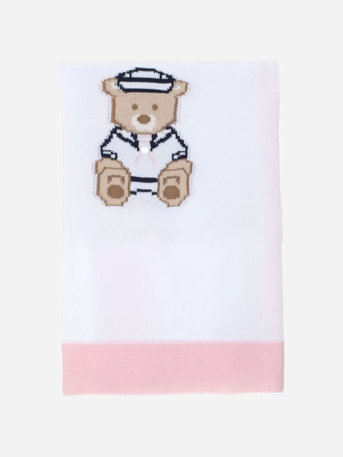 Baby Patachou Wit En Roze Gebreide Deken Met Teddybeer