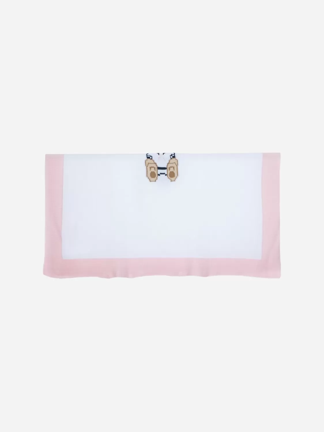 Baby Patachou Wit En Roze Gebreide Deken Met Teddybeer