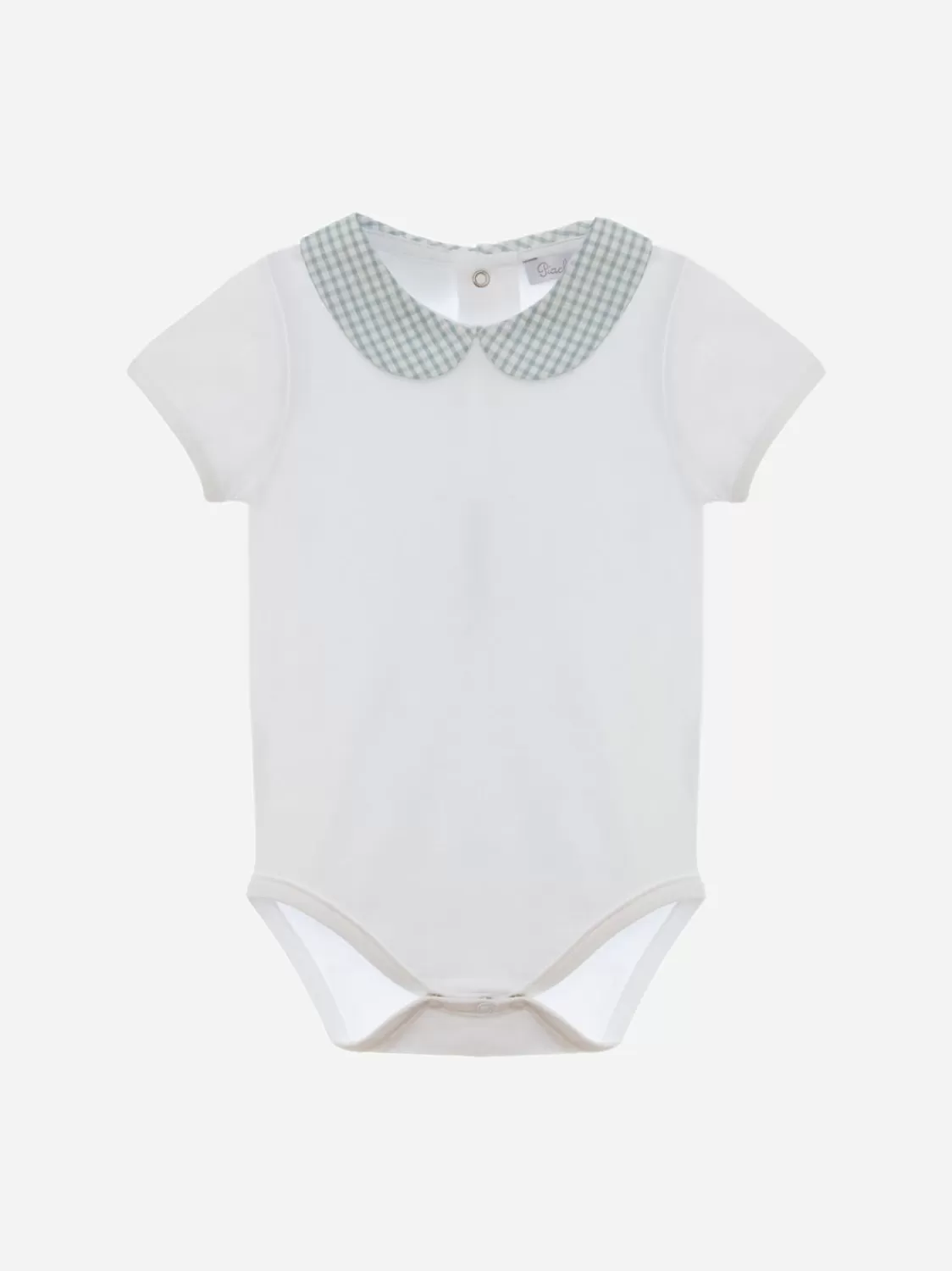 Baby Patachou Wit Katoenen Rompertje Voor Babyjongens Met Geruite Ronde Kraag