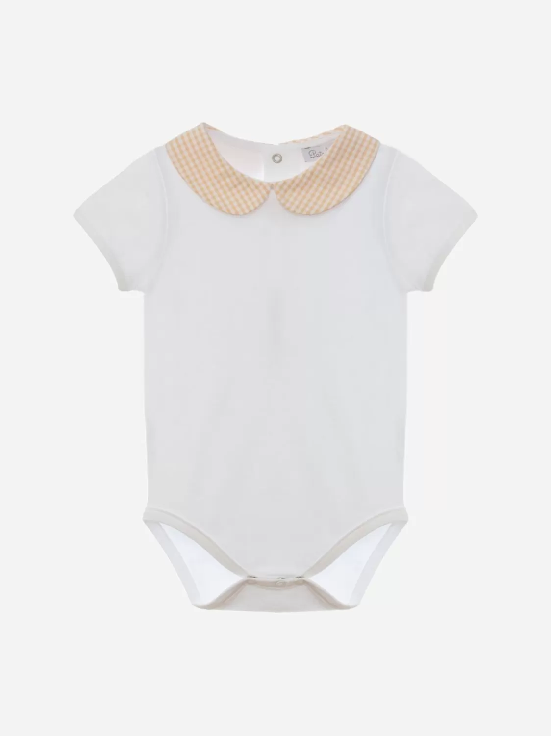 Baby Patachou Wit Katoenen Rompertje Voor Babyjongens Met Geruite Ronde Kraag
