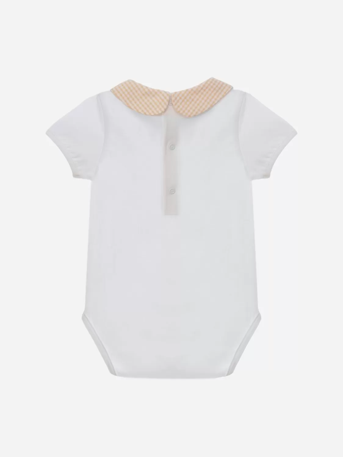 Baby Patachou Wit Katoenen Rompertje Voor Babyjongens Met Geruite Ronde Kraag