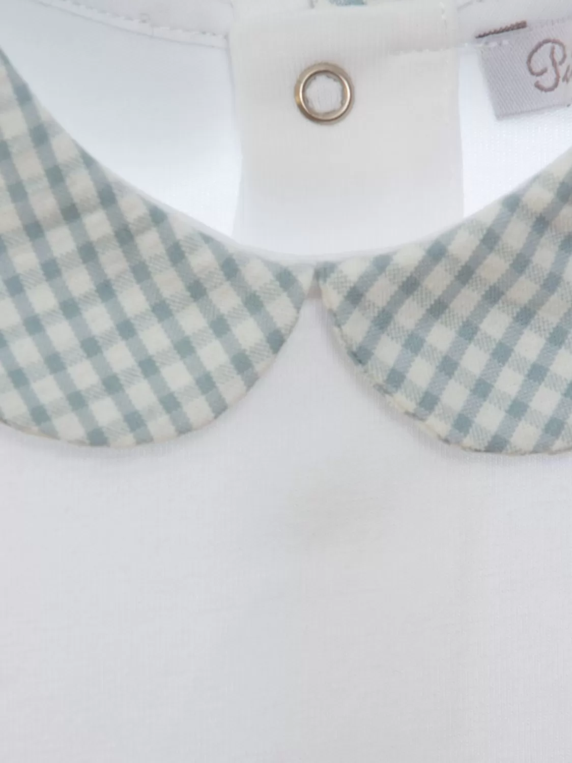 Baby Patachou Wit Katoenen Rompertje Voor Babyjongens Met Geruite Ronde Kraag
