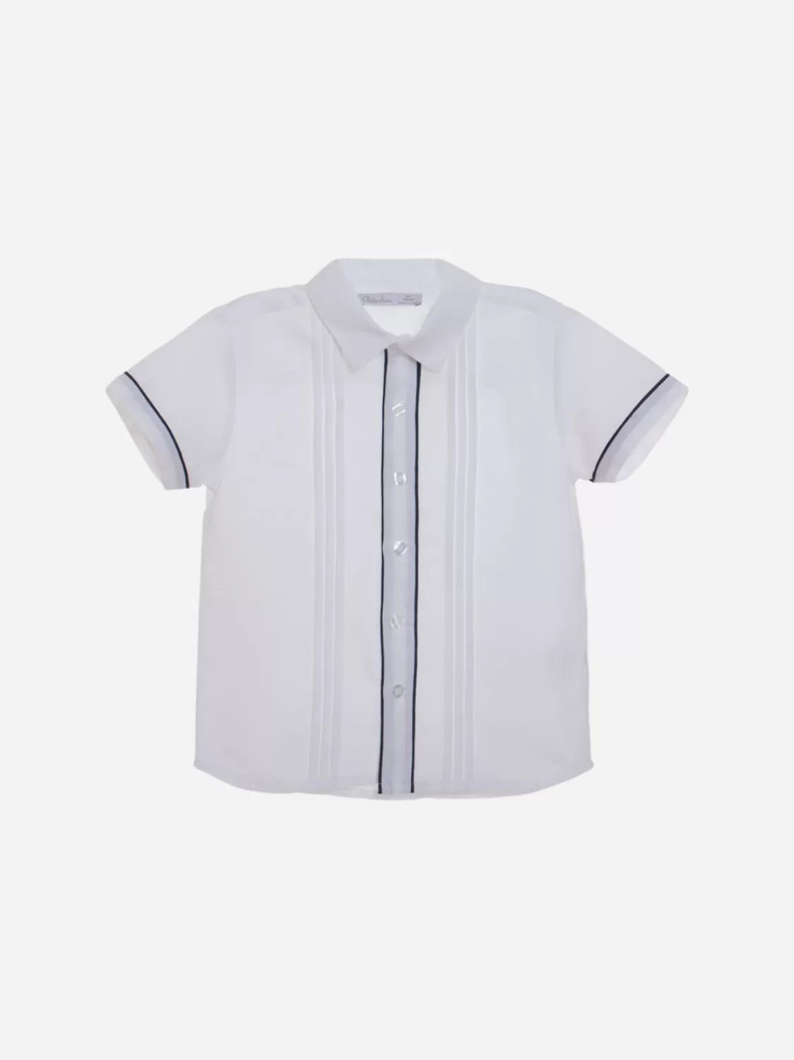 Baby Patachou Wit Linnen Overhemd Met Marineblauwe Accenten