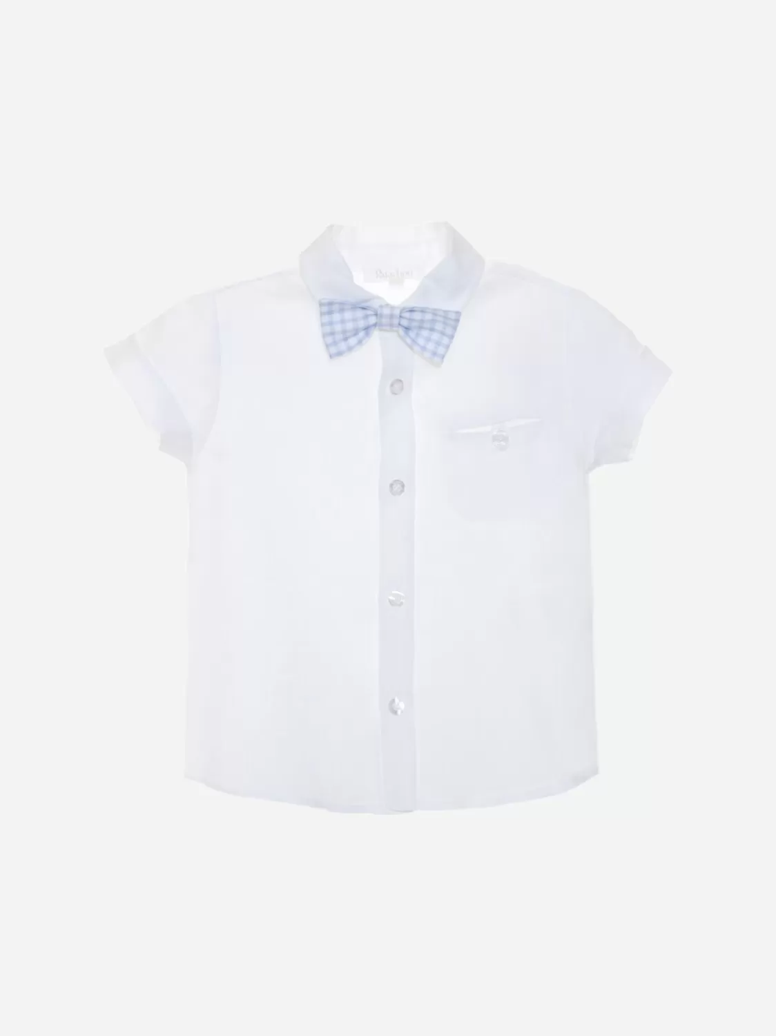 Baby Patachou Wit Overhemd Met Blauw Gestreepte Strik