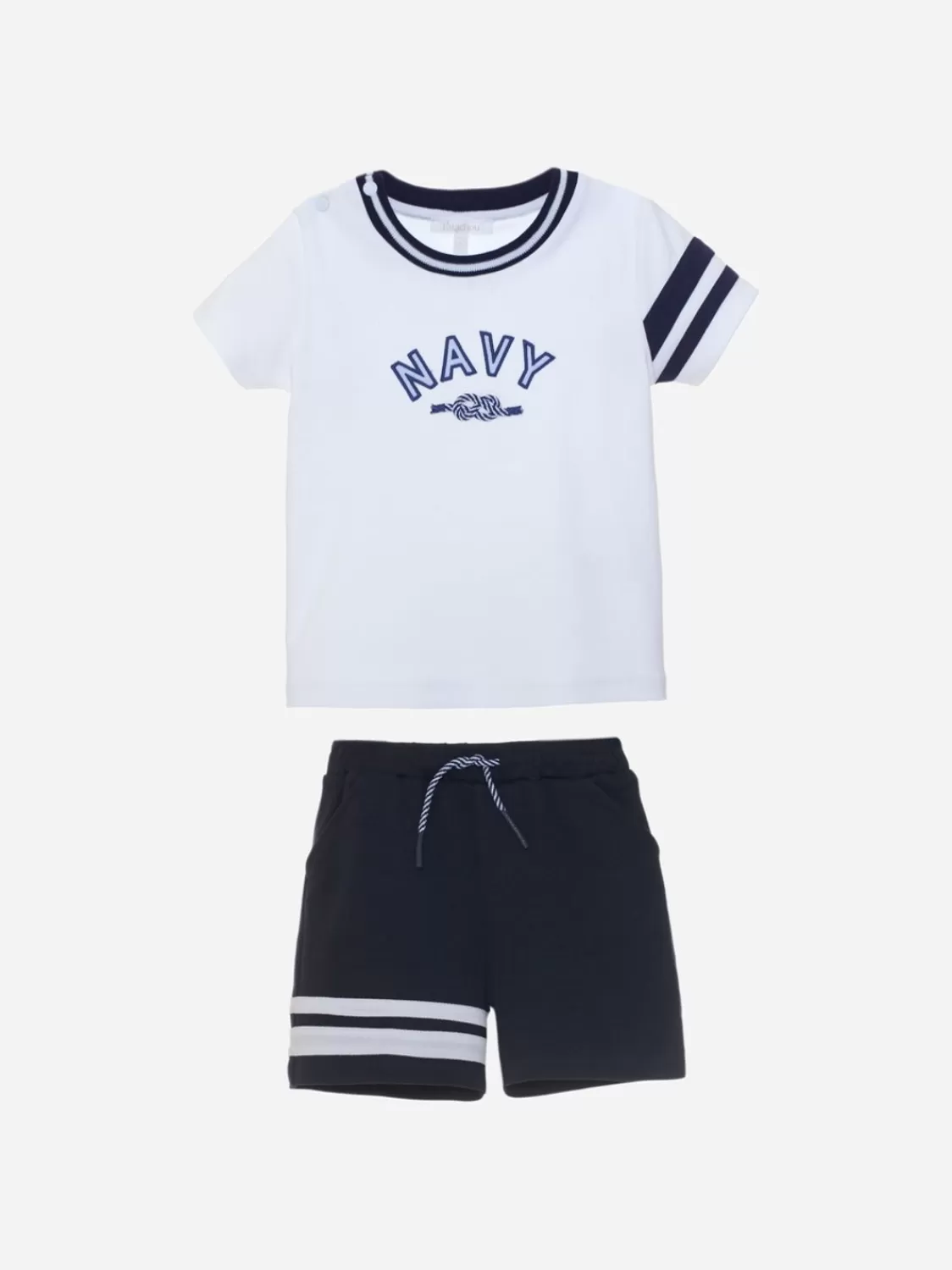 Baby Patachou Wit T-Shirt En Marineblauwe Shorts