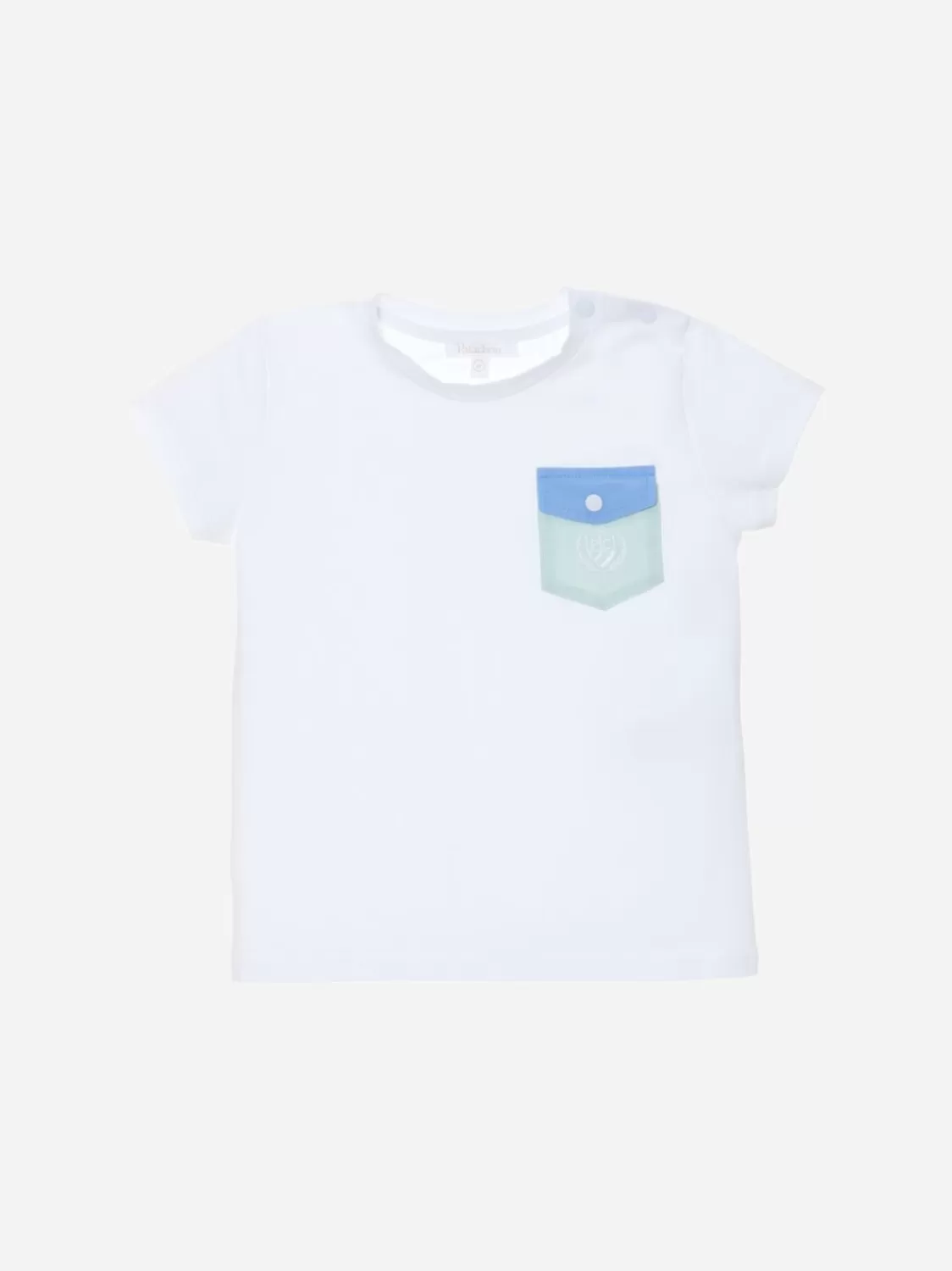 Baby Patachou Wit T-Shirt Met Blauwe En Aquagroene Zak