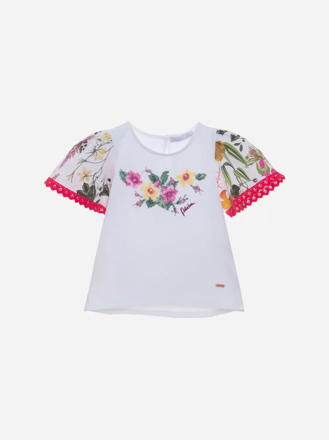 Meisje Patachou Wit T-Shirt Met Botanische Print Voor Kinderen, Meisje