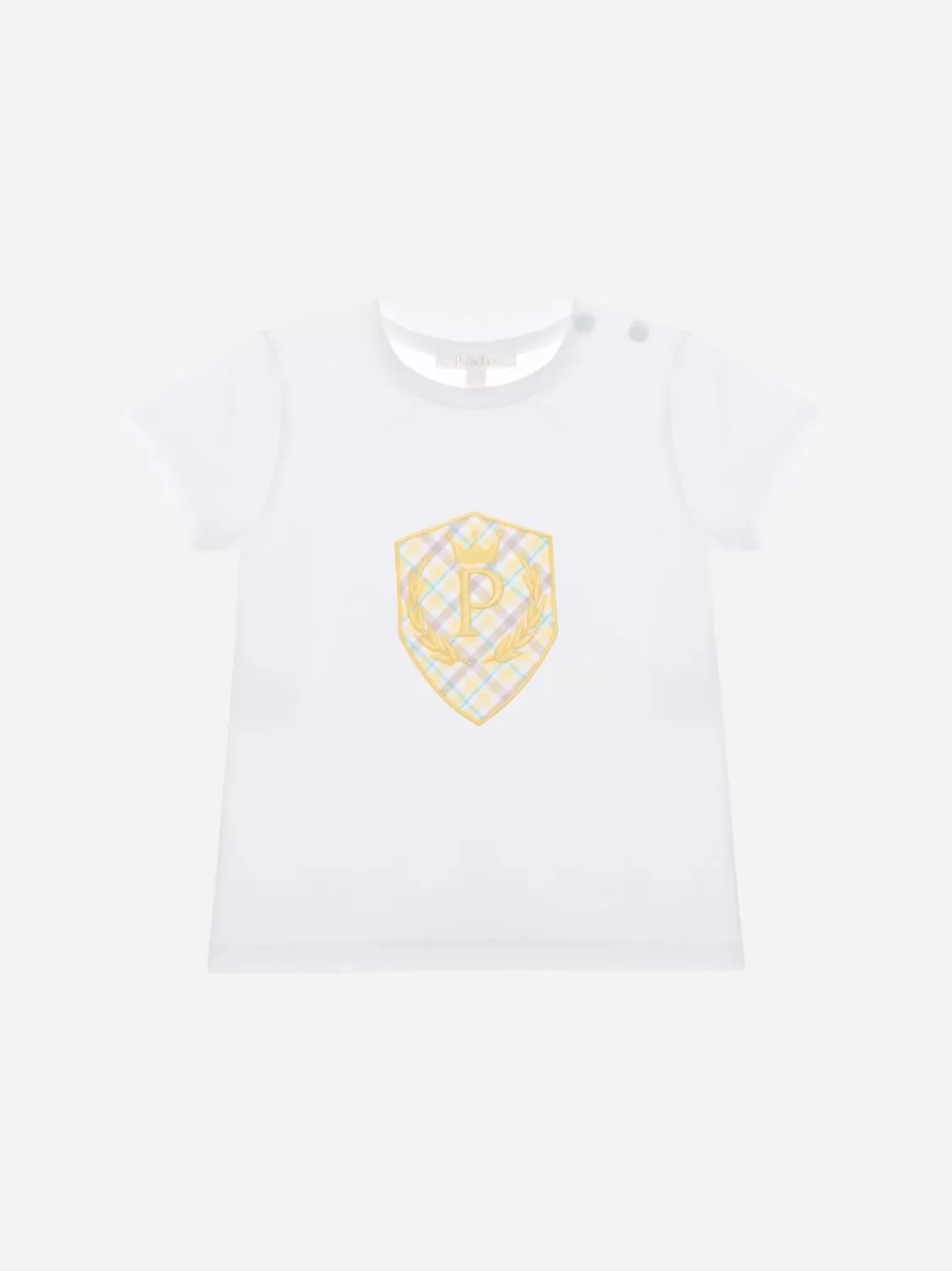 Jongen Patachou Wit T-Shirt Met Geel Embleemborduurwerk