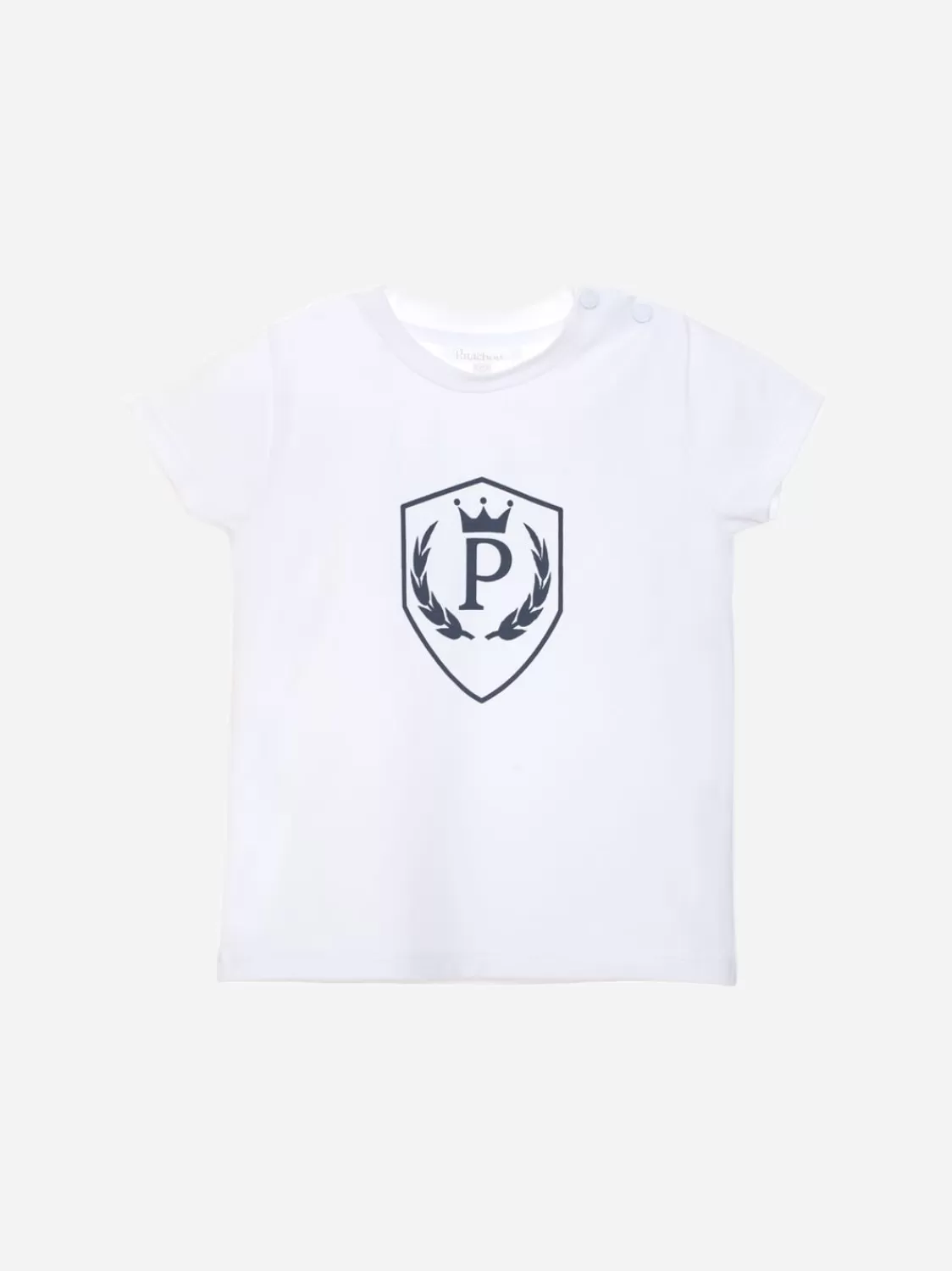 Baby Patachou Wit T-Shirt Met Marineblauw Embleemborduurwerk