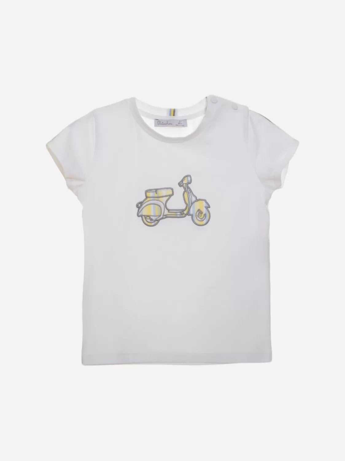 Baby Patachou Wit T-Shirt Voor Jongens Met Motorfietsborduurwerk