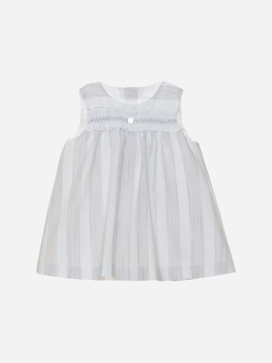 Baby Patachou Witte En Beige Katoenen Jurk Met Strepen En Gesmokte Borst